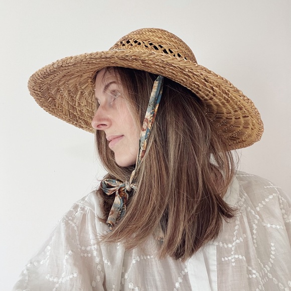 Vintage look straw sun hat with wide brim OS - Picture 3 of 9